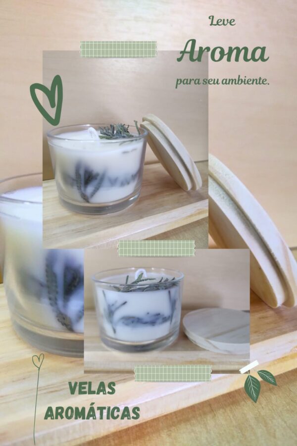 Velas Aromática no pote de vidro com tampa de madeira pinus
